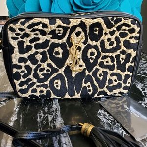 SOLD SAINT LAURENTMedium Lou YSL Monogram Raffia Camera Bag In Leopard Print